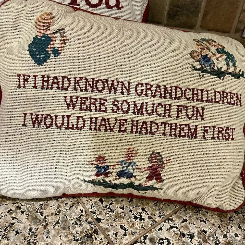 2 Vintage Tapestry Pillows I Love You and Grandma Themed 12x9
